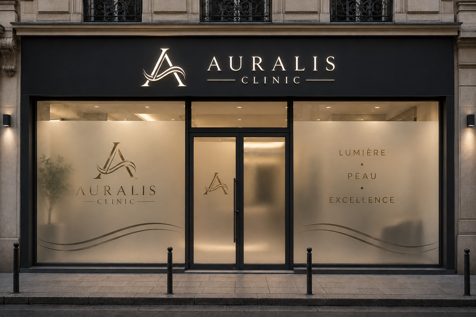 Façade d'Auralis Clinic avec l'enseigne et le logo
